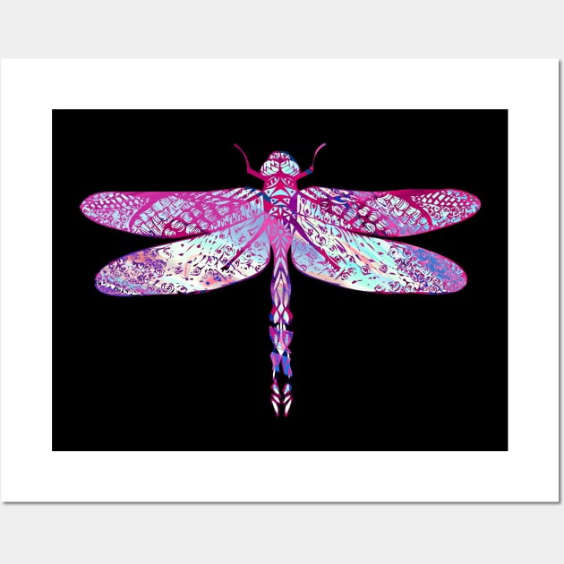 Ornate Dragon Fly Colorful Insect Illustration Wall Art by VintCam